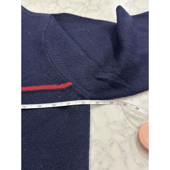 Tommy Hilfiger Logo Stripe Crewneck Sweater 100% Lambswool Wool Navy Size Medium - Picture 5 of 7
